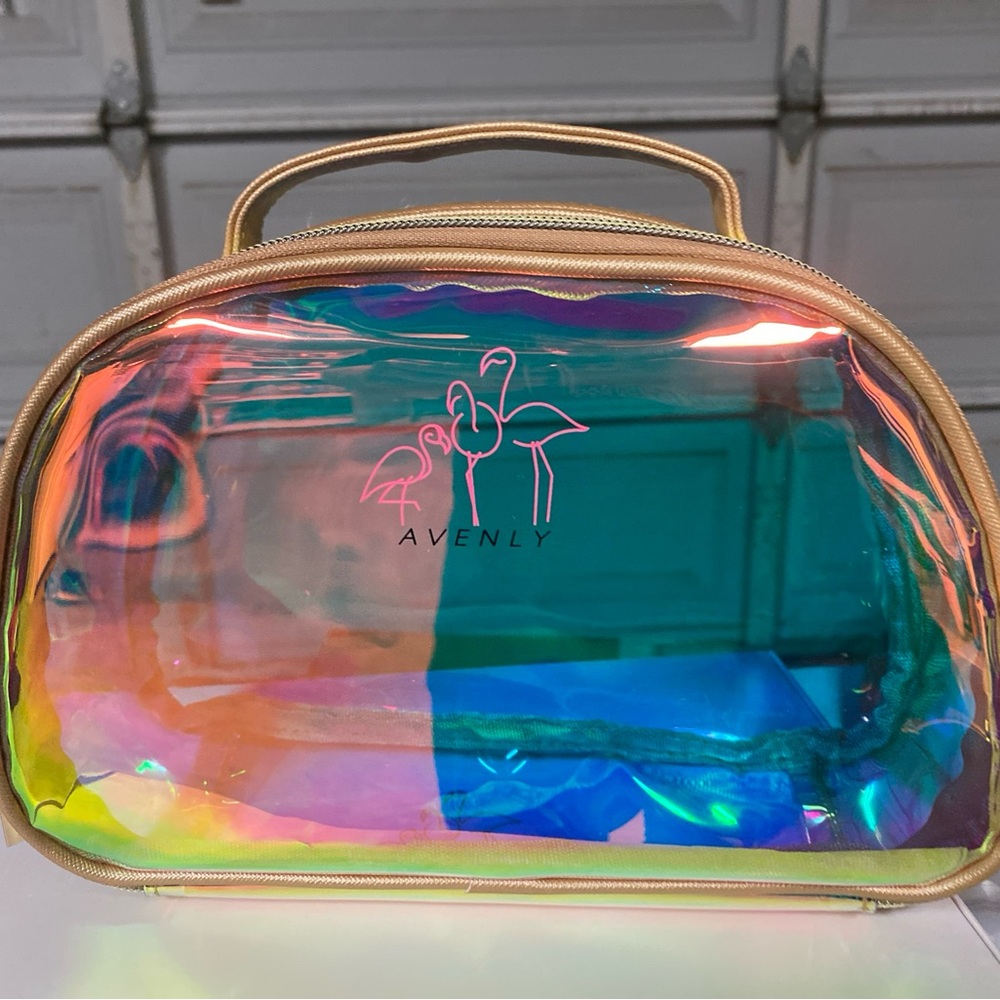 Iridescent Cosmetic Bag with Gold Trim